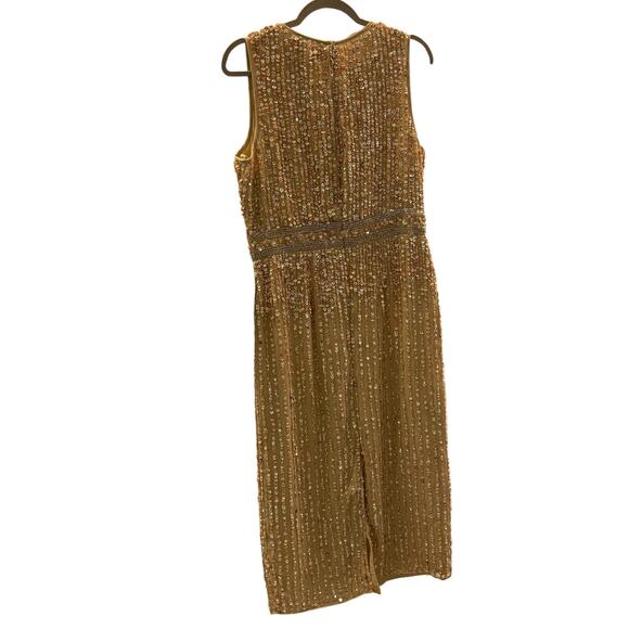 Mac Duggal 10509 Champagne Nude Beige Sequin Beaded Midi Cocktail Dress 10 NWT - Picture 6 of 8